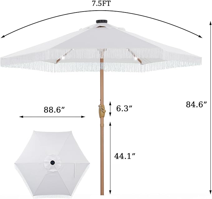 GlowShade Luxe Fringe Patio Umbrella