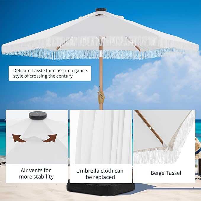 GlowShade Luxe Fringe Patio Umbrella