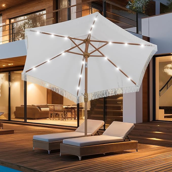 GlowShade Luxe Fringe Patio Umbrella