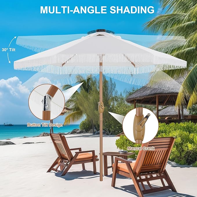 GlowShade Luxe Fringe Patio Umbrella