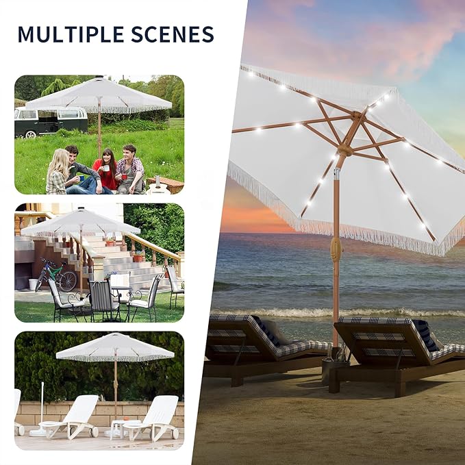GlowShade Luxe Fringe Patio Umbrella