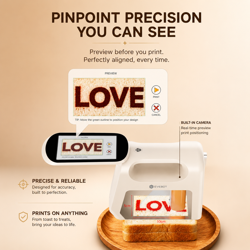 Evebot Smart Handheld Printer for Coffee, Bread & Desserts