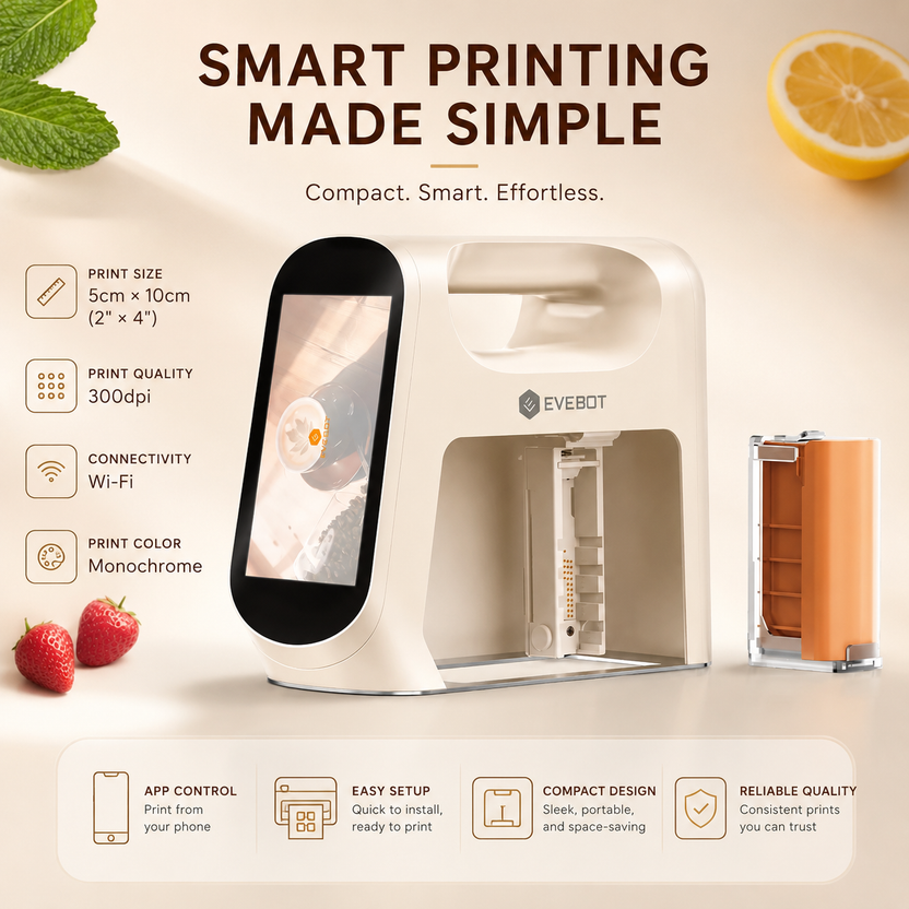 Evebot Smart Handheld Printer for Coffee, Bread & Desserts